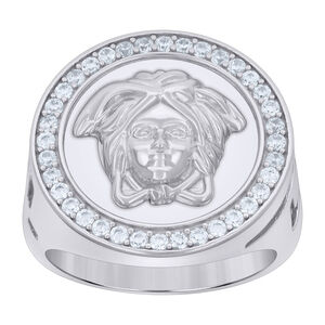 925 Sterling Silver Mens Cubic-Zirconia Medusa Fashion Ring Size 9